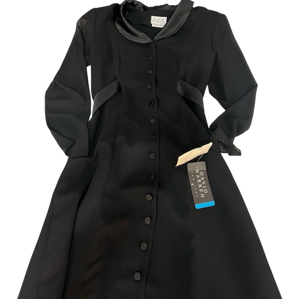 David Warren Luxe In The City Black Tuxedo Button Front Midi Coat Dress 90’s